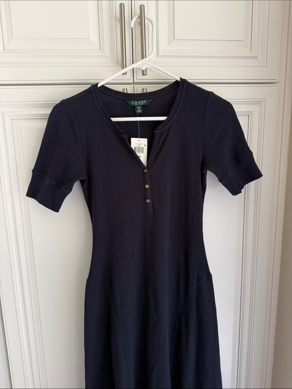 Lauren Ralph Lauren Navy Short-Sleeve Henley Midi Dress - Picture 3 of 9